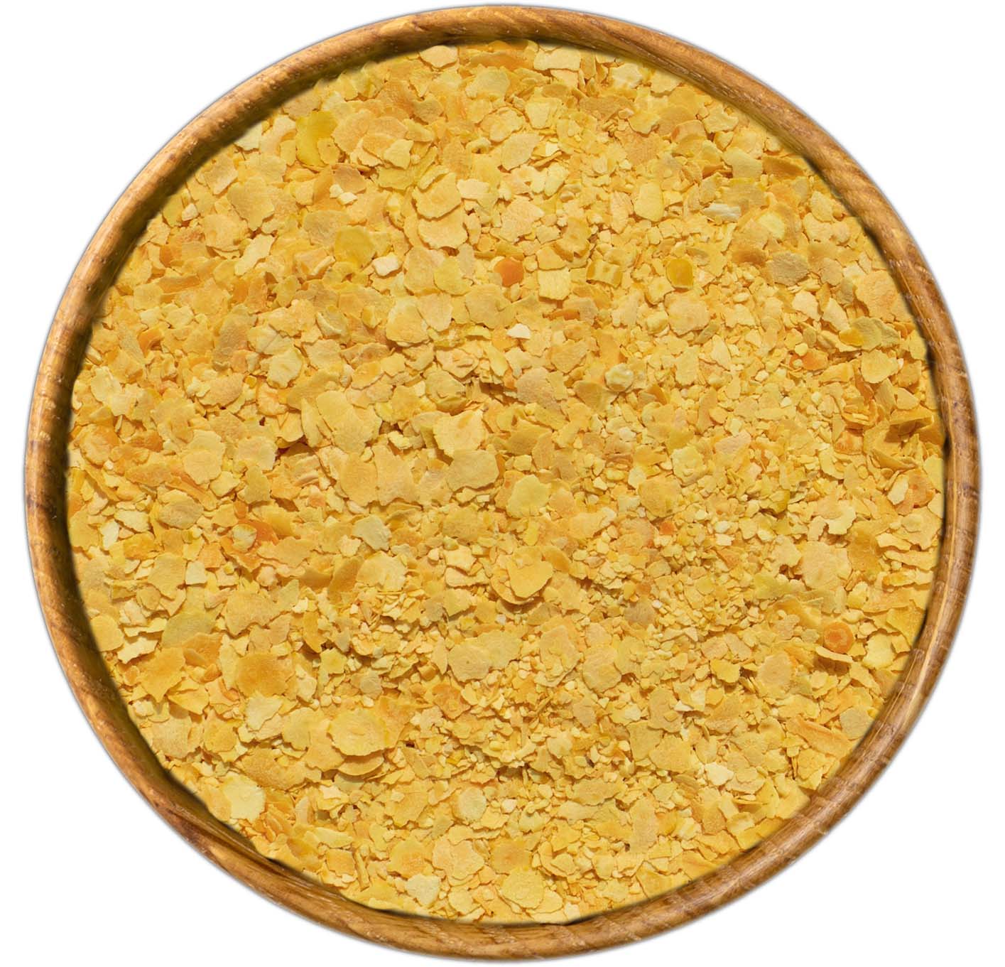 Semifinished products from hulled yellow lentil flakes